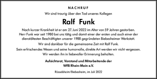 Traueranzeige von Ralf Funk von vrm-trauer Groß-Gerauer Echo