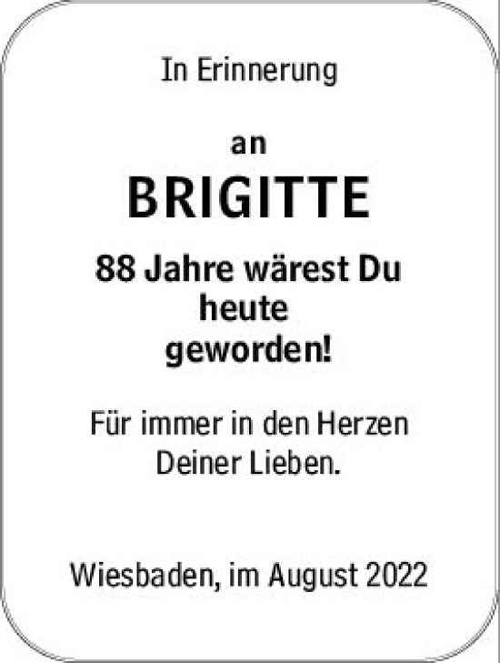 Traueranzeige von Brigitte  von vrm-trauer Wiesbadener Kurier