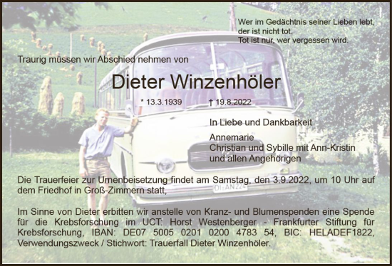 Traueranzeige von Dieter Winzenhöler von vrm-trauer DieburgerAnzeiger/Groß-Zimmerner Lokala