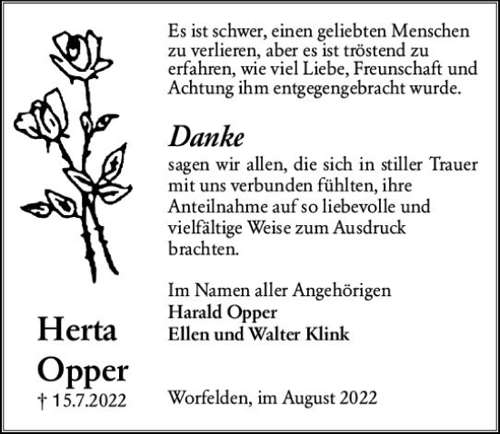 Traueranzeige von Herta Opper von vrm-trauer Groß-Gerauer Echo