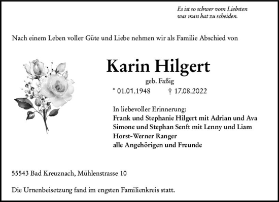 Traueranzeige von Karin Hilgert von vrm-trauer Allg. Zeitung Bad Kreuznach