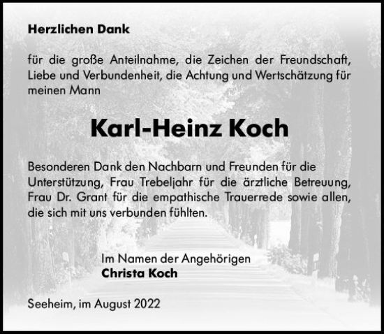 Traueranzeige von Karl-Heinz Koch von vrm-trauer Darmstädter Echo