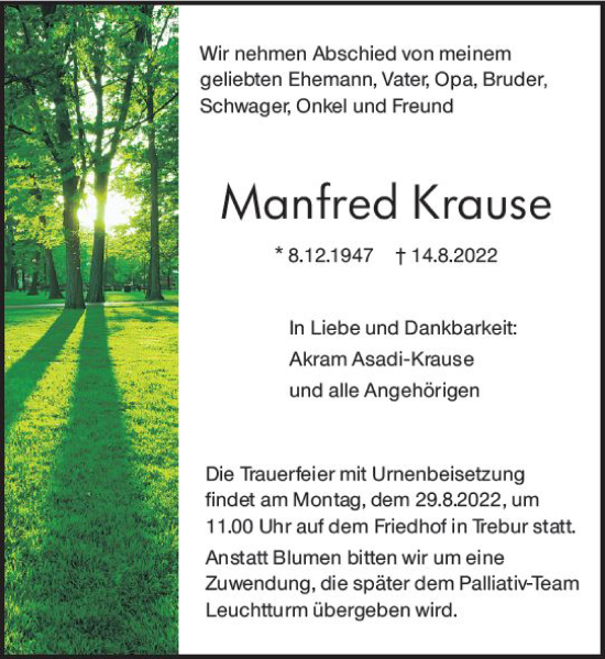 Traueranzeige von Manfred Krause von vrm-trauer Groß-Gerauer Echo
