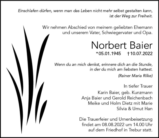 Traueranzeige von Norbert Baier von vrm-trauer Rüsselsheimer Echo / MainSpitze