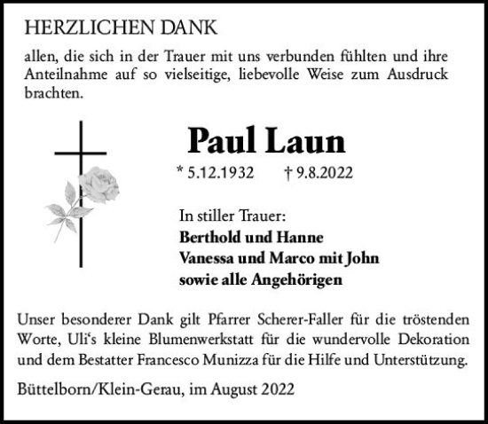 Traueranzeige von Paul Laun von vrm-trauer Groß-Gerauer Echo