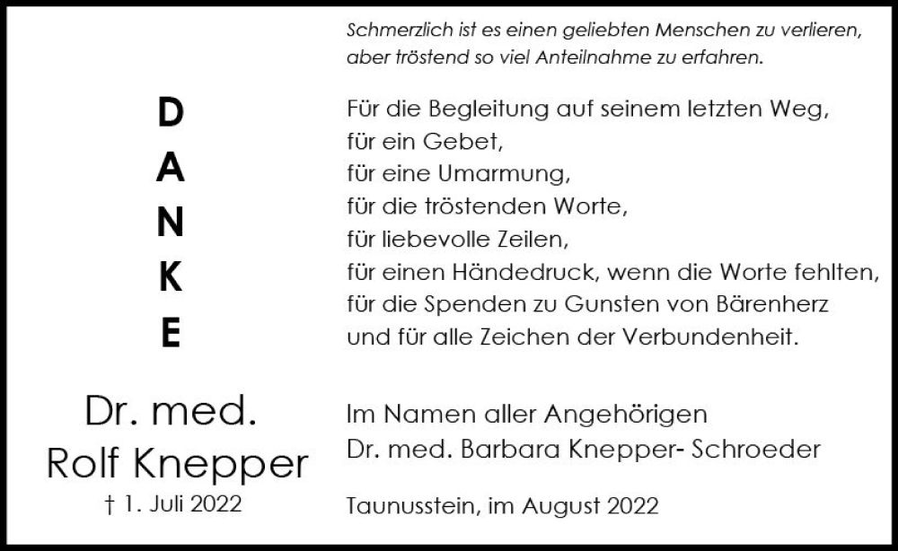  Traueranzeige für Rolf Knepper vom 06.08.2022 aus vrm-trauer Wiesbadener Kurier
