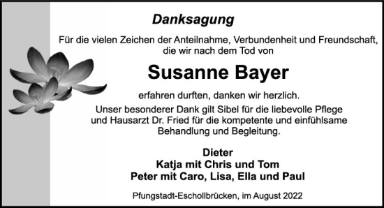 Traueranzeige von Susanne Bayer von vrm-trauer Darmstädter Echo