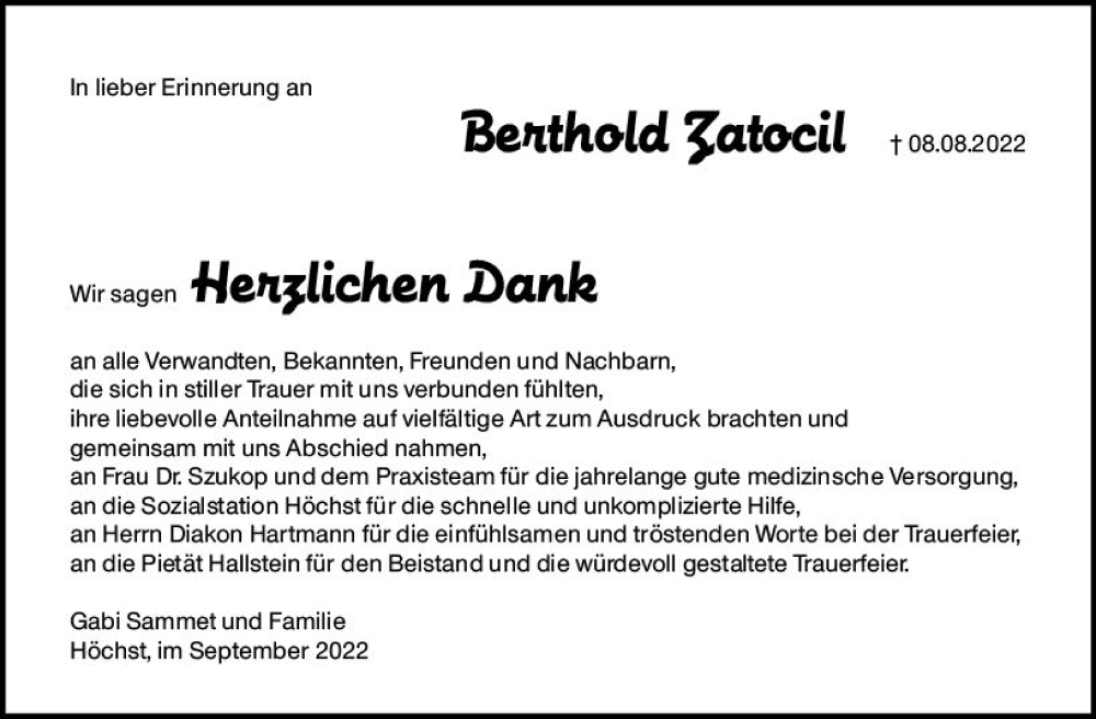  Traueranzeige für Berthold Zatocil vom 24.09.2022 aus vrm-trauer Odenwälder Echo