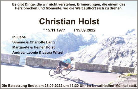 Traueranzeige von Christian Holst von vrm-trauer Darmstädter Echo