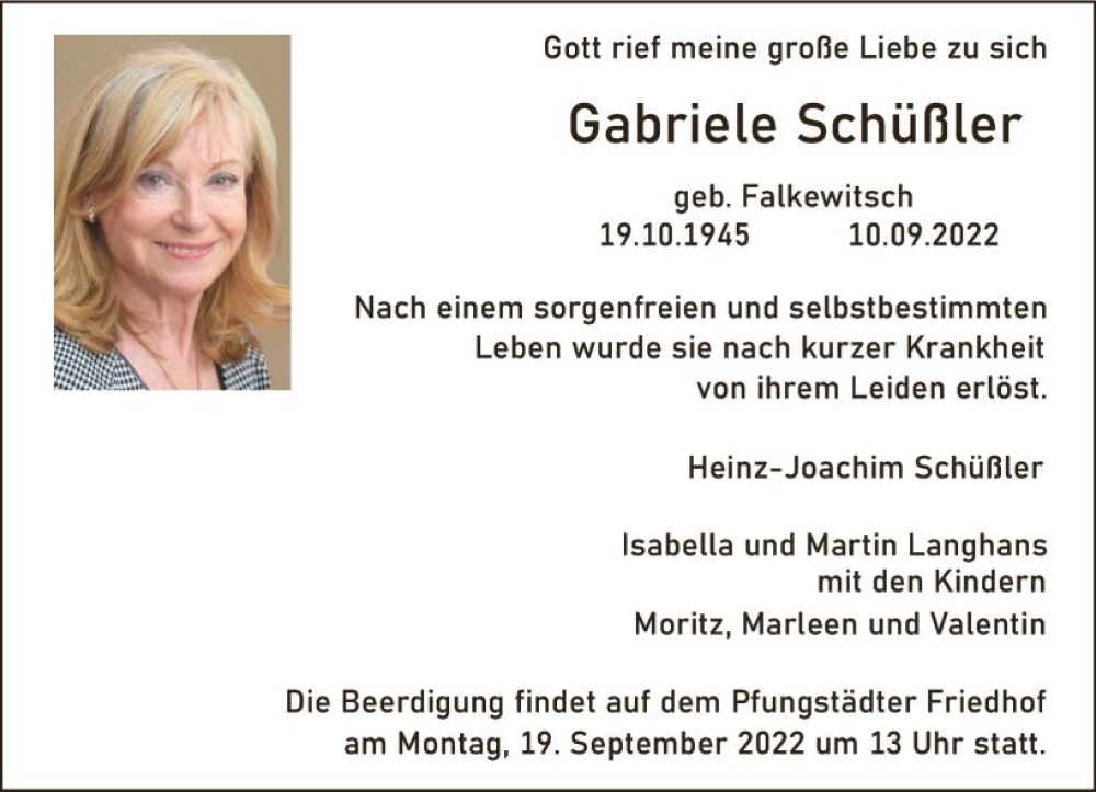  Traueranzeige für Gabriele Schüßler vom 17.09.2022 aus vrm-trauer Darmstädter Echo