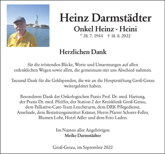 Traueranzeige von Heinz Darmstädter von vrm-trauer Groß-Gerauer Echo