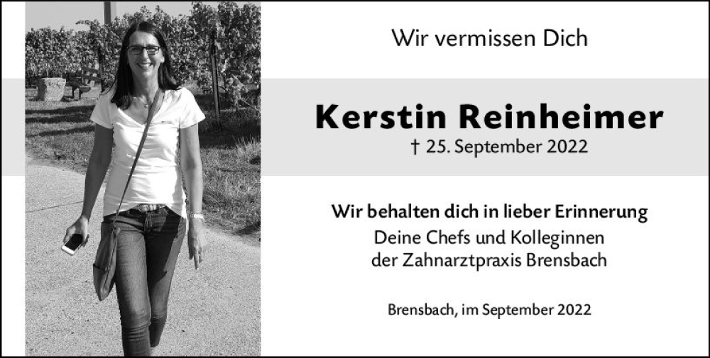  Traueranzeige für Kerstin Reinheimer vom 01.10.2022 aus vrm-trauer Odenwälder Echo