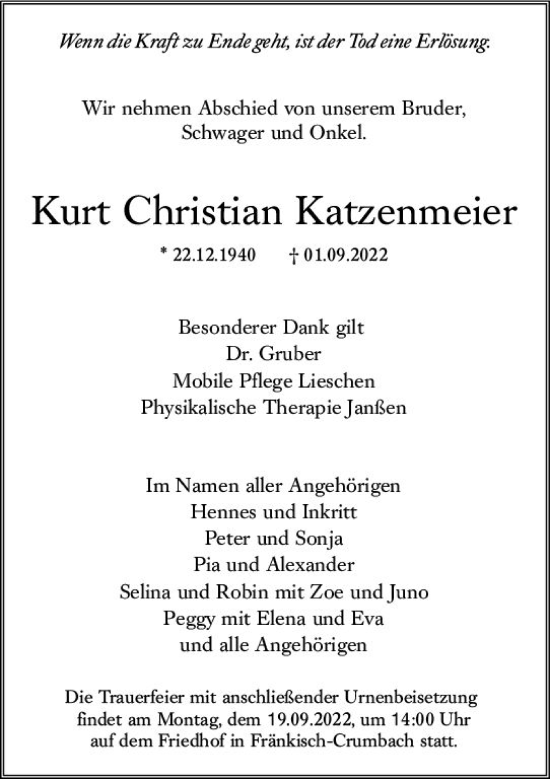 Traueranzeige von Kurt Christian Katzenmeier von vrm-trauer Odenwälder Echo