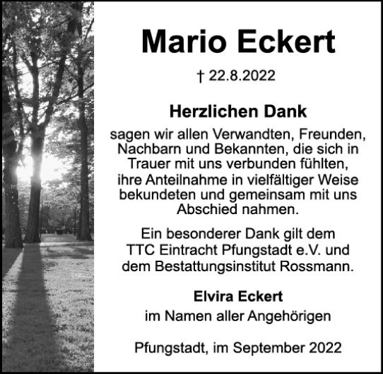 Traueranzeige von Mario Eckert von vrm-trauer Darmstädter Echo