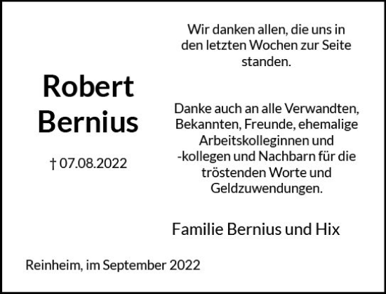 Traueranzeige von Robert Bernius von vrm-trauer Darmstädter Echo
