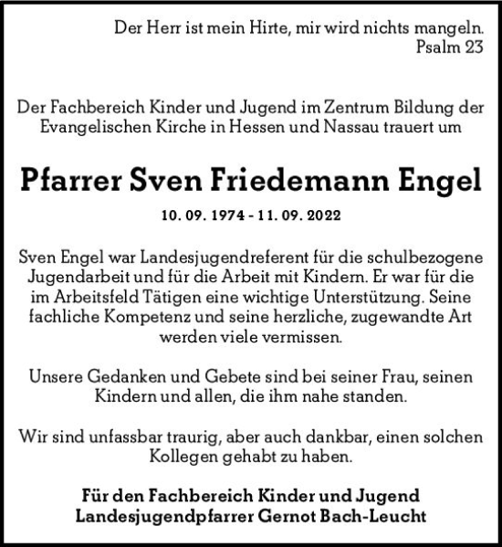 Traueranzeige von Sven Friedemann Engel von vrm-trauer Darmstädter Echo