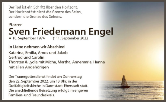 Traueranzeige von Sven Friedemann Engel von vrm-trauer Darmstädter Echo