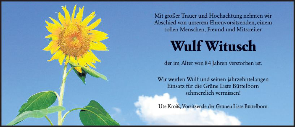  Traueranzeige für Wulf Witusch vom 24.09.2022 aus vrm-trauer Groß-Gerauer Echo