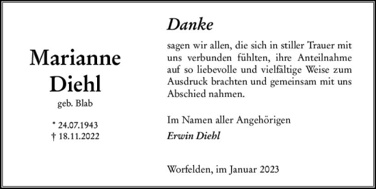 Traueranzeige von Erwin Diehl von vrm-trauer Groß-Gerauer Echo