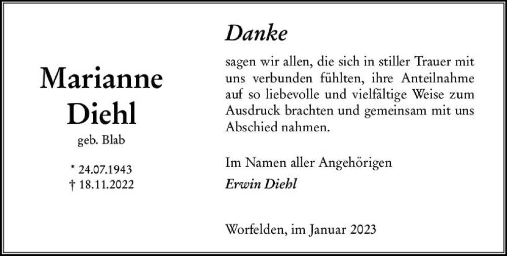  Traueranzeige für Erwin Diehl vom 07.01.2023 aus vrm-trauer Groß-Gerauer Echo
