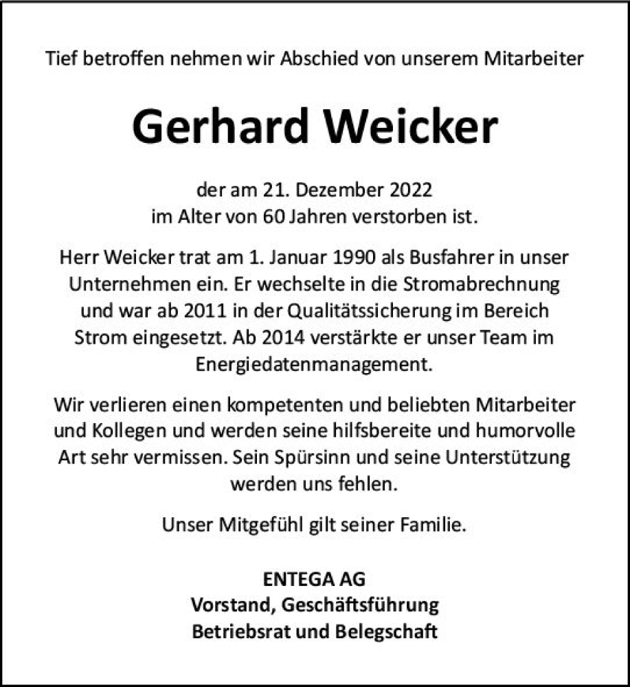  Traueranzeige für Gerhard Weicker vom 10.01.2023 aus vrm-trauer Odenwälder Echo