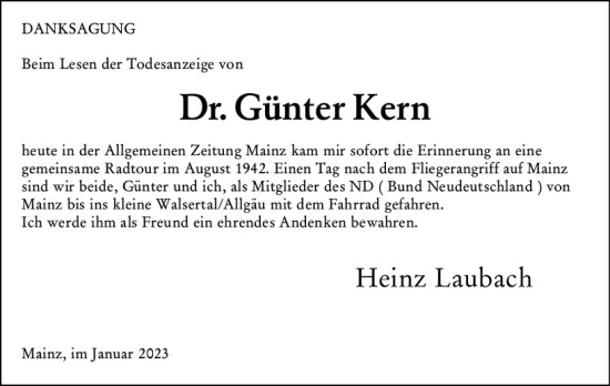 Traueranzeige von Günter Kern von vrm-trauer AZ Mainz
