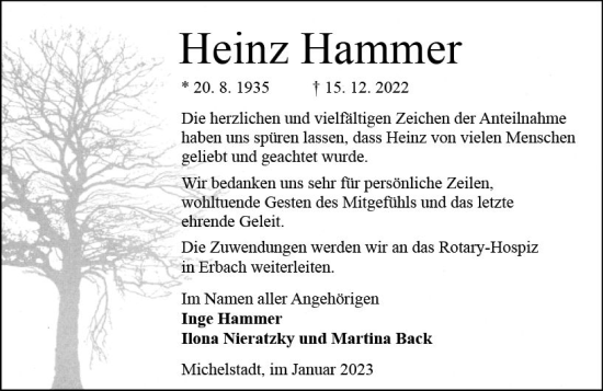 Traueranzeige von Heinz Hammer von vrm-trauer Odenwälder Echo