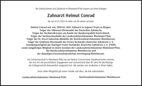 Traueranzeige von Helmut Conrad von vrm-trauer Allgemeine  Zeitung Ingelheim-Bingen