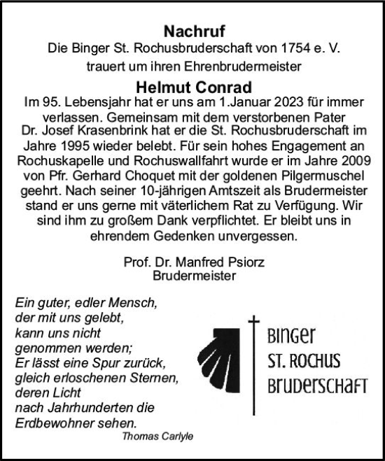 Traueranzeige von Helmut Conrad von vrm-trauer Allgemeine  Zeitung Ingelheim-Bingen