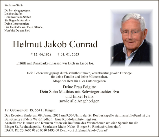 Traueranzeige von Helmut Jakob Conrad von vrm-trauer Allgemeine  Zeitung Ingelheim-Bingen