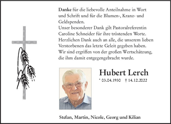 Traueranzeige von Hubert Lerch von vrm-trauer Hochheimer Zeitung
