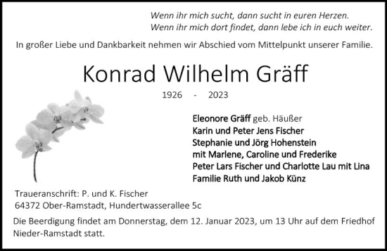 Traueranzeige von Konrad Wilhelm Gräff von vrm-trauer Bergsträßer Anzeiger
