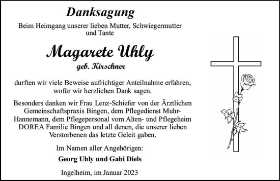 Traueranzeige von Margarete Uhly von vrm-trauer Allgemeine  Zeitung Ingelheim-Bingen