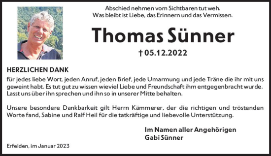 Traueranzeige von Thomas Sünner von vrm-trauer Groß-Gerauer Echo