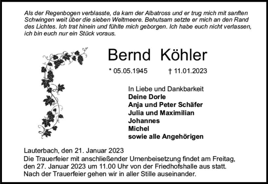 Traueranzeige von Bernd Köhler von VRM Trauer