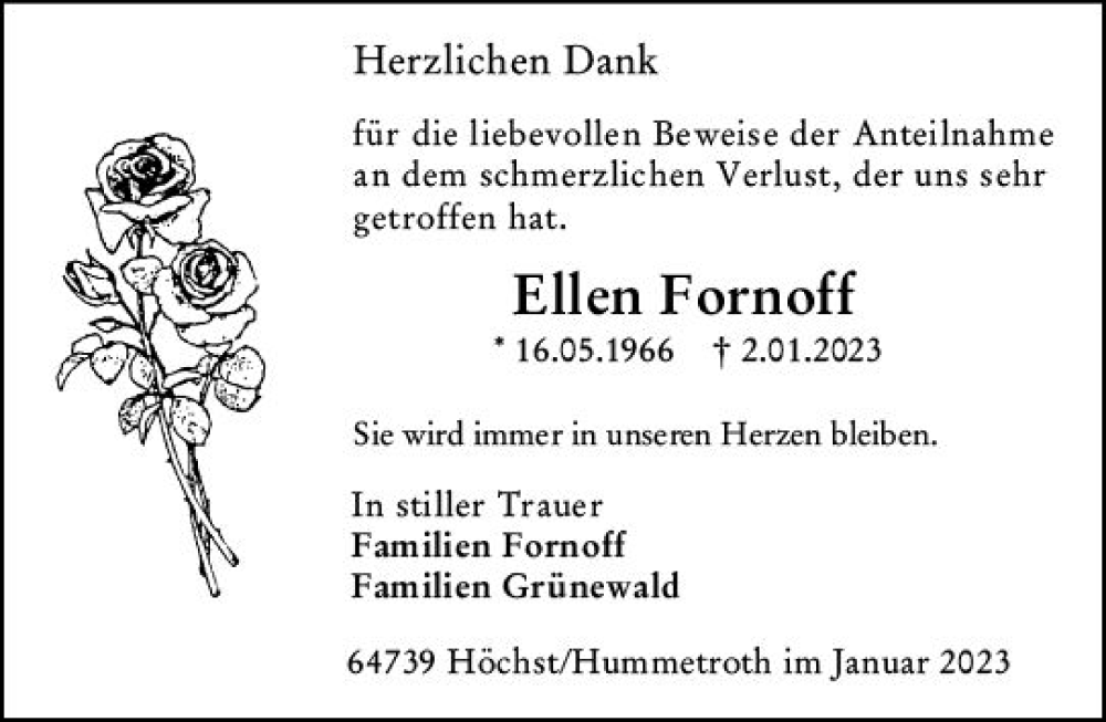  Traueranzeige für Ellen Fornoff vom 28.01.2023 aus Odenwälder Echo