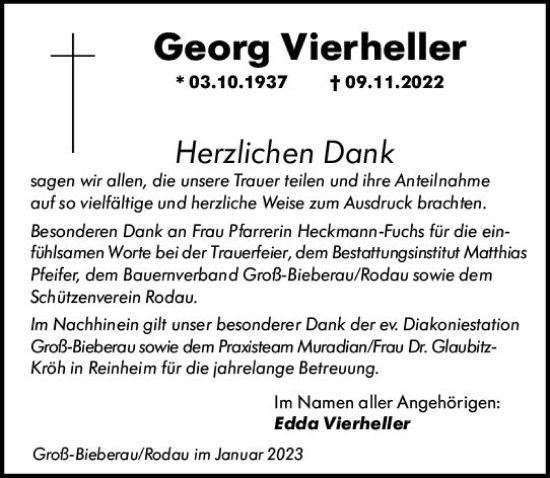 Traueranzeige von Georg Vierheller von Darmstädter Echo