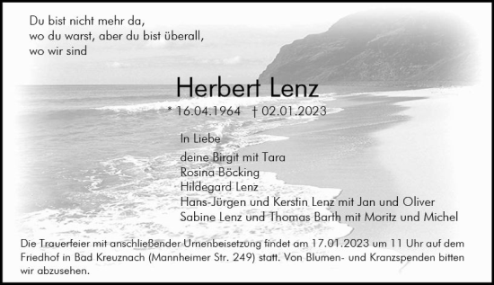 Traueranzeige von Herbert Lenz von Allgemeine Zeitung Mainz