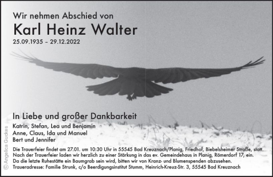 Traueranzeige von Karl Heinz Walter von Wiesbadener Kurier gesamt