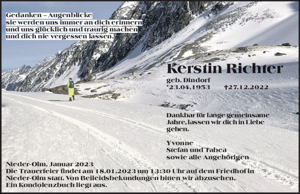  Traueranzeige für Kersttin Richter vom 14.01.2023 aus Allgemeine Zeitung Mainz