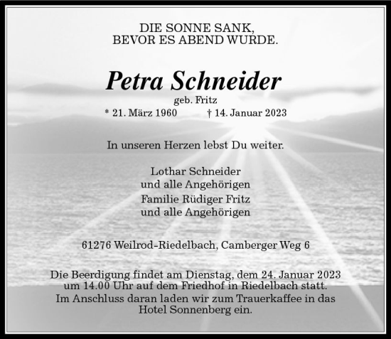 Traueranzeige von Petra Schneider von Camberger Anzeiger