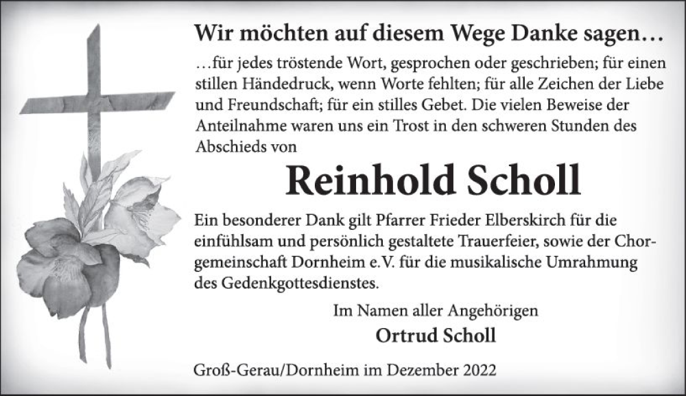  Traueranzeige für Reinhold Scholl vom 21.01.2023 aus Groß-Gerauer Echo