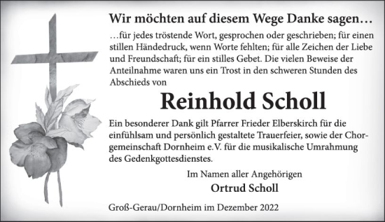 Traueranzeige von Reinhold Scholl von Groß-Gerauer Echo
