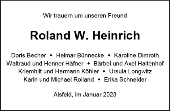 Traueranzeige von Roland W. Heinrich von VRM Trauer