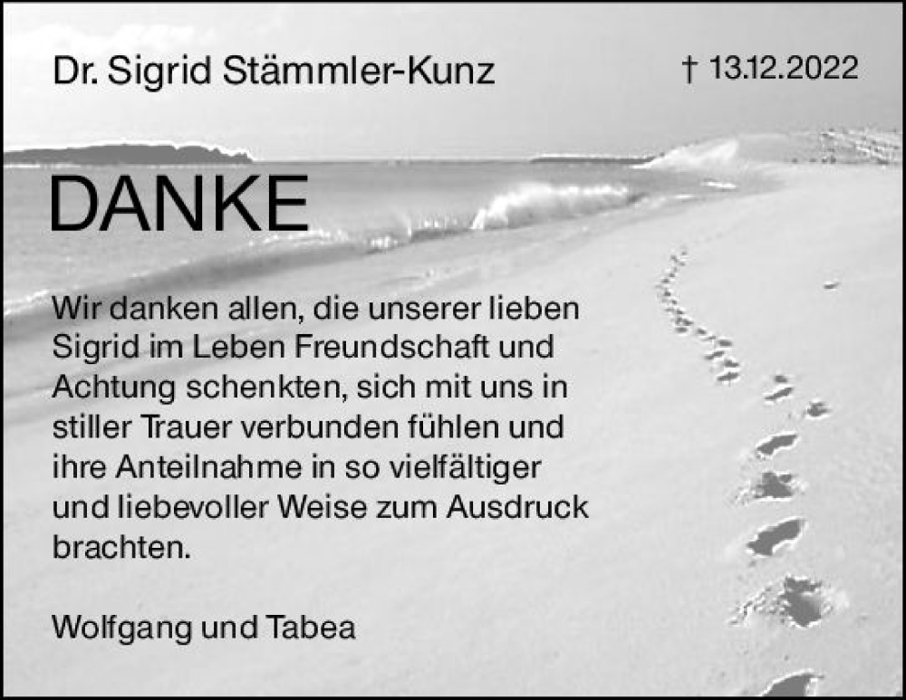  Traueranzeige für Sigrid Stämmler-Kunz vom 28.01.2023 aus Dill Block