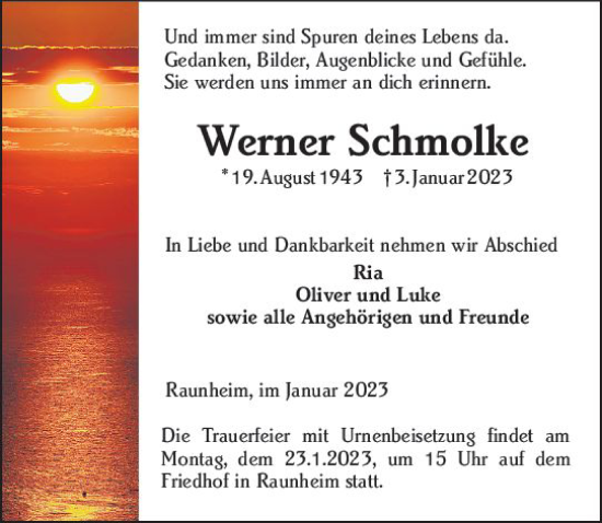 Traueranzeige von Werner Schmolke von Rüsselsheimer Echo
