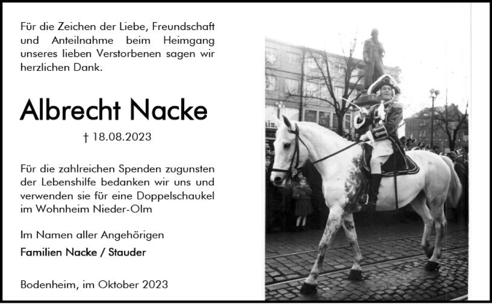  Traueranzeige für Albrecht Nacke vom 28.10.2023 aus Allgemeine Zeitung Mainz