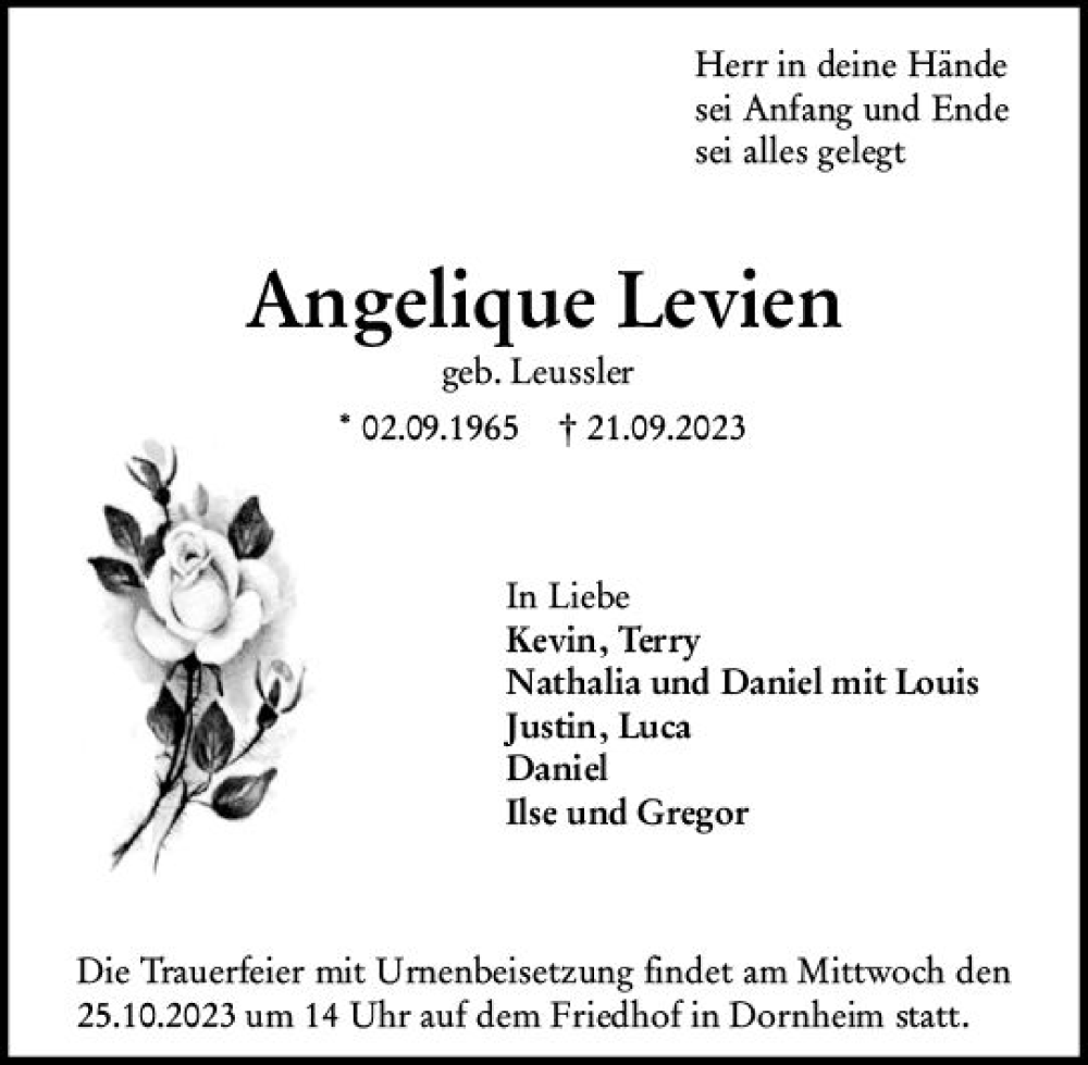  Traueranzeige für Angelique Levien vom 21.10.2023 aus Groß-Gerauer Echo