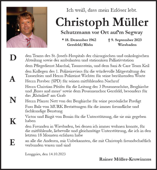 Traueranzeige von Christoph Müller von Wiesbadener Kurier