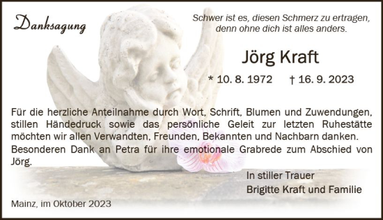 Traueranzeige von Jörg Kraft von Allgemeine Zeitung Mainz